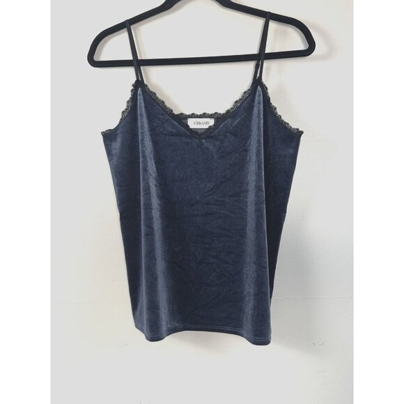 cbrand Tops - Womens Y2K Blue Velvet Cami M Black Lace Trim Whimsigoth Fairy Grunge Tank